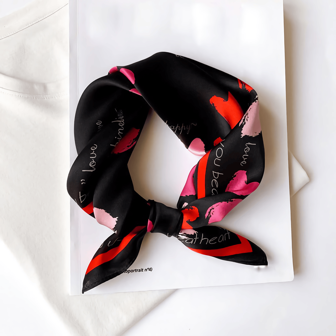 2022 Yeni Moda Dut İpek ve Paşmina (Mulberry & Pashmina) "Hearts" Desenli Kadın Bandana