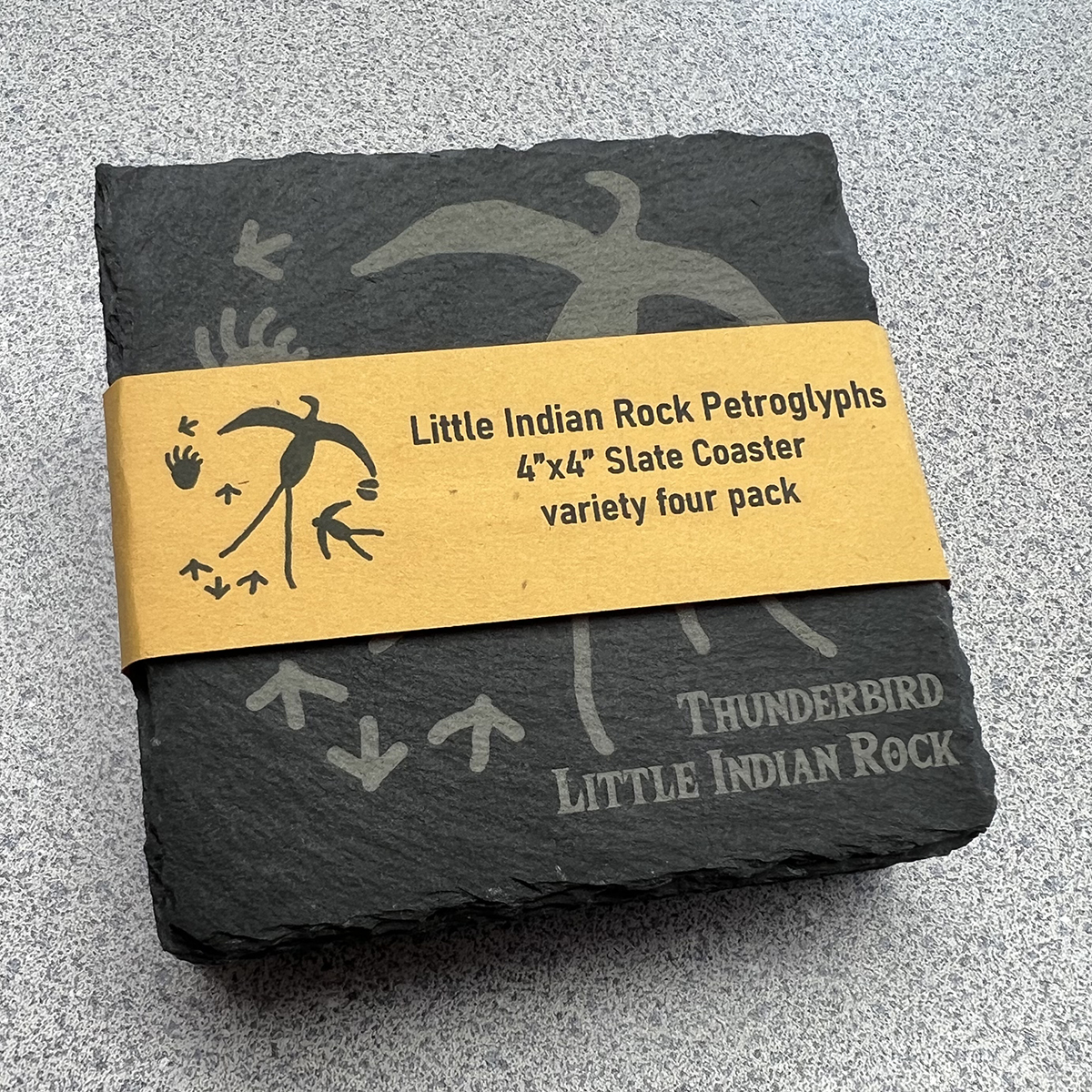 Little Indian Rock Petroglyphs 4″x4″ Slate Coasters (variety four