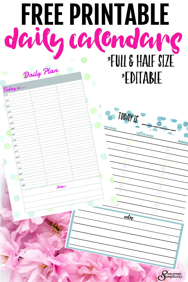 free printable daily calendar planner page