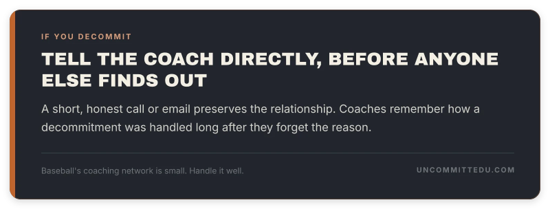 Tip card on how to handle backing out of a verbal commitment without damaging your reputation