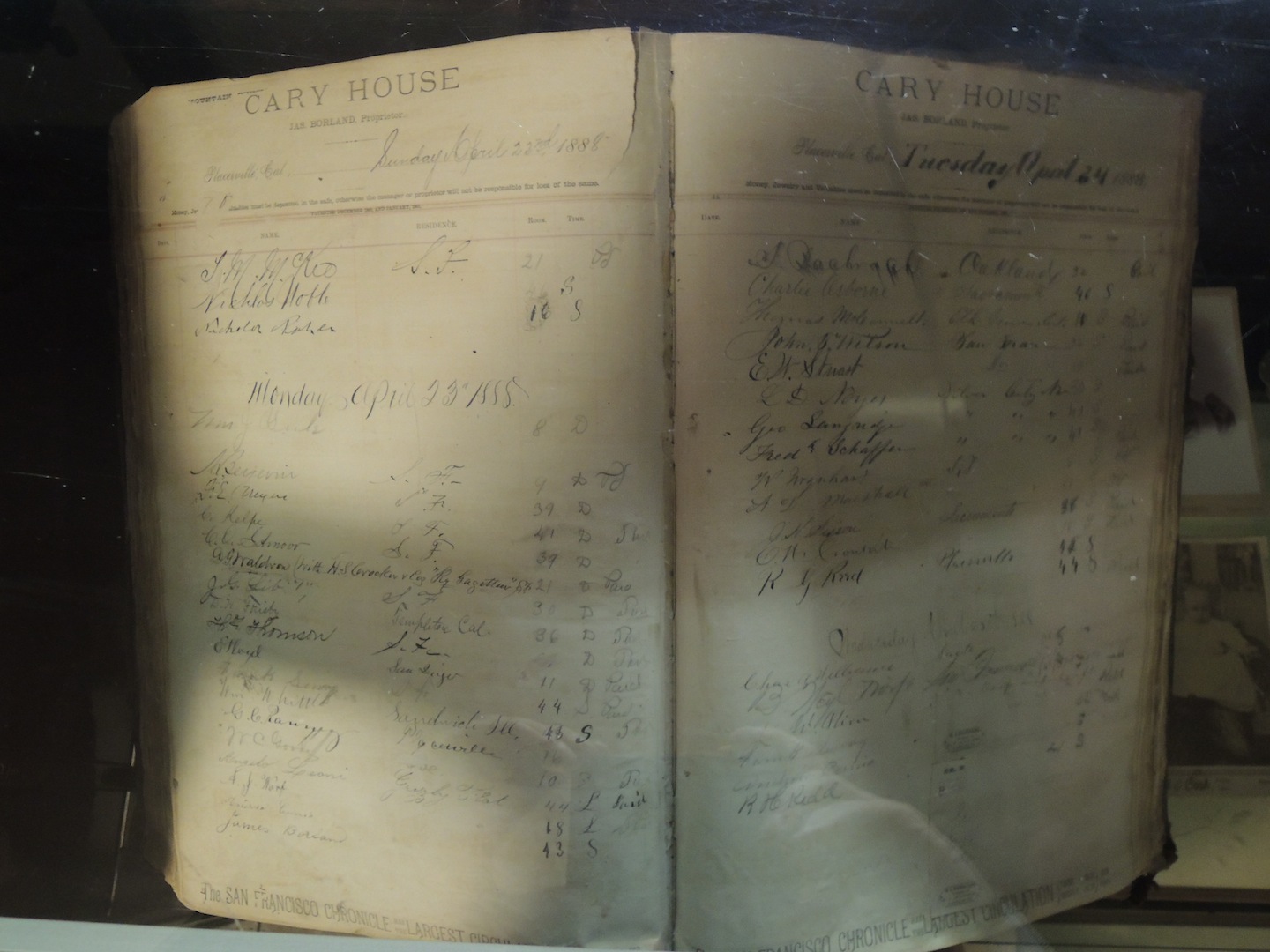 The hotel's register from back in the day.