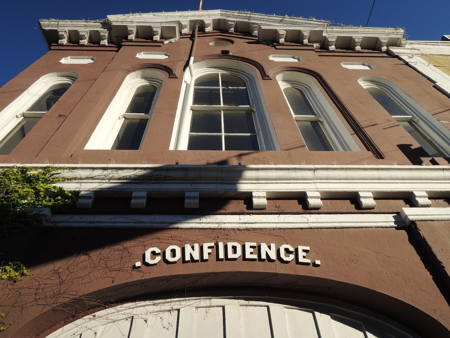 This used to be the firehouse. Empty now, looks like they're trying to restore it.