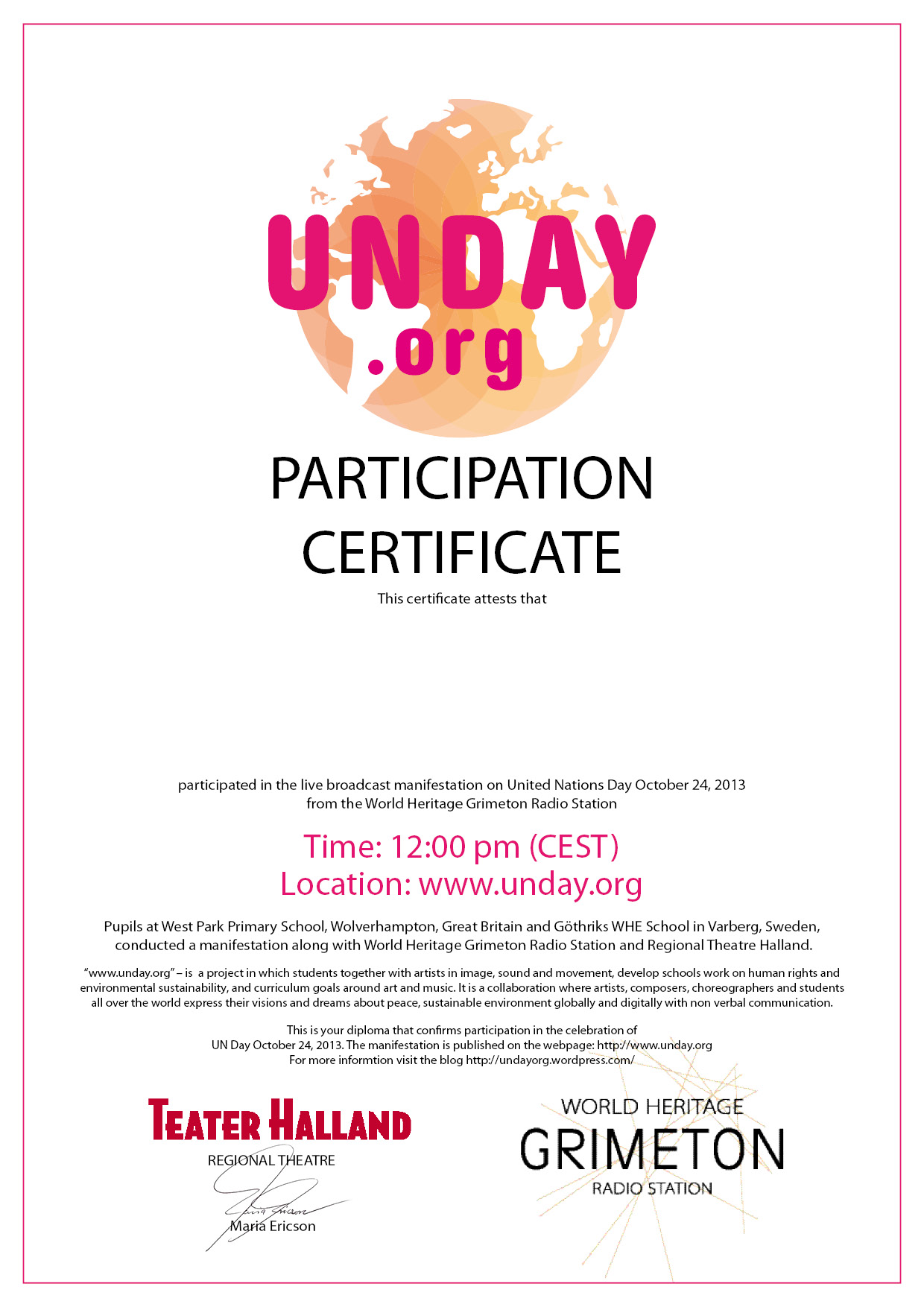Add your own logo or photo. Participation Certificate Www Unday Org