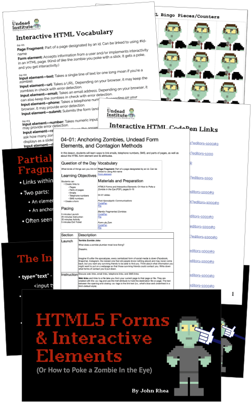 A fanned out display of the Interactive HTML slides, exercises, curriculum document, and other resources