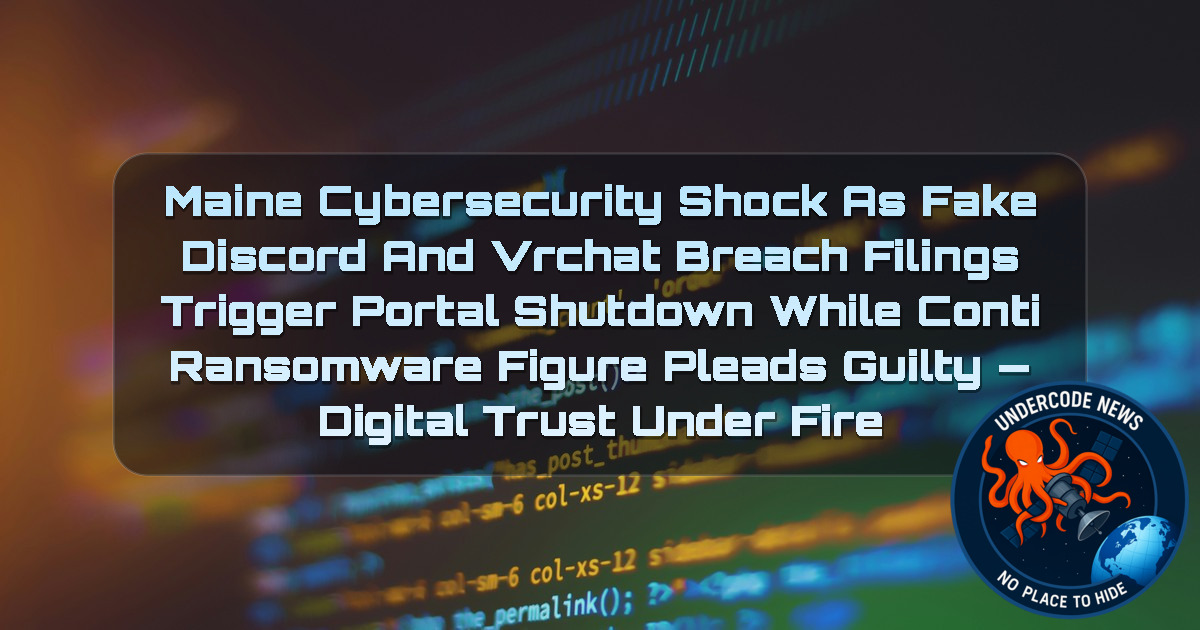 Maine Cybersecurity Shock as Fake Discord and VRChat Breach Filings Trigger Portal Shutdown While Conti Ransomware Figure Pleads Guilty — Digital Trust Under Fire + Video