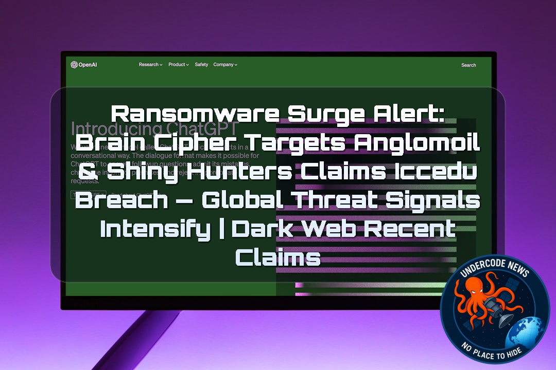 Ransomware Surge Alert: BrainCipher Targets Anglomoil & ShinyHunters Claims ICCedu Breach — Global Threat Signals Intensify | Dark Web recent claims + Video