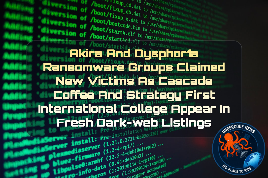 Akira and DYSPHOR1A Ransomware Groups Claimed New Victims as Cascade Coffee and Strategy First International College Appear in Fresh Dark-Web Listings + Video