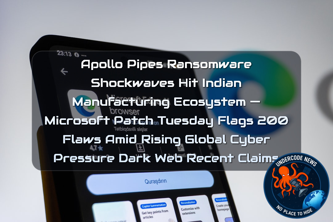 Apollo Pipes Ransomware Shockwaves Hit Indian Manufacturing Ecosystem — Microsoft Patch Tuesday Flags 200 Flaws Amid Rising Global Cyber Pressure Dark Web recent claims + Video
