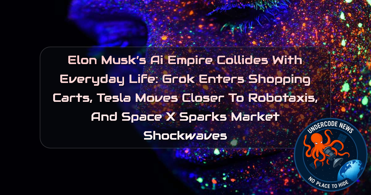 Elon Musk’s AI Empire Collides With Everyday Life: Grok Enters Shopping Carts, Tesla Moves Closer to Robotaxis, and SpaceX Sparks Market Shockwaves + Video