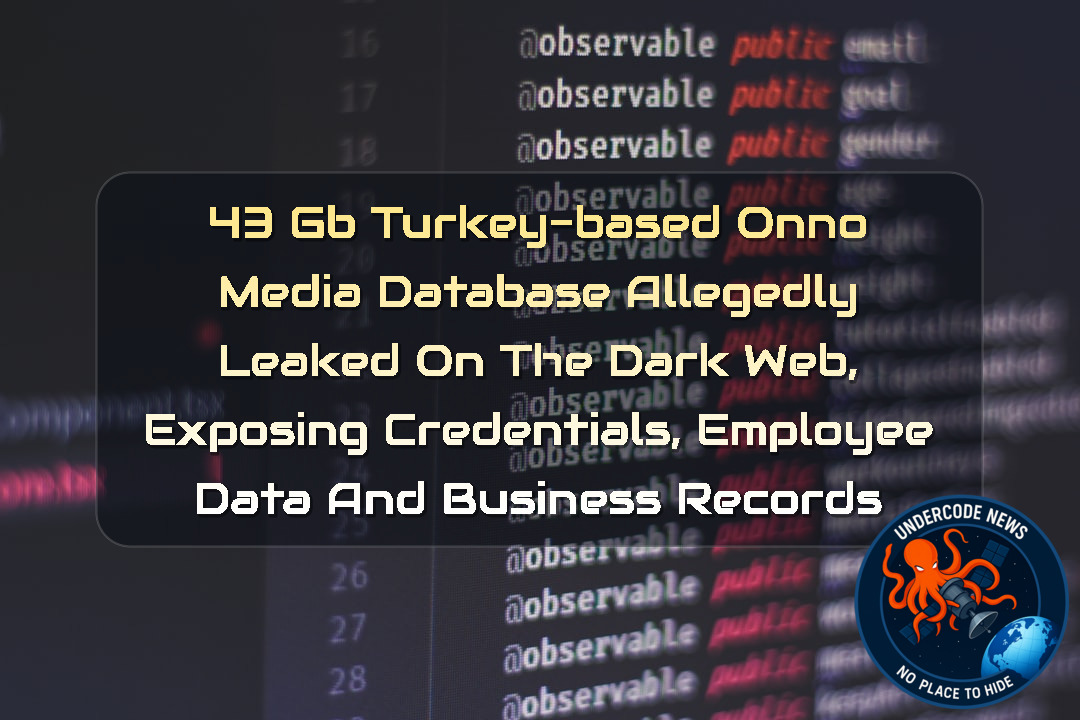 43 GB Turkey-Based Onno Media Database Allegedly Leaked on the Dark Web, Exposing Credentials, Employee Data and Business Records + Video