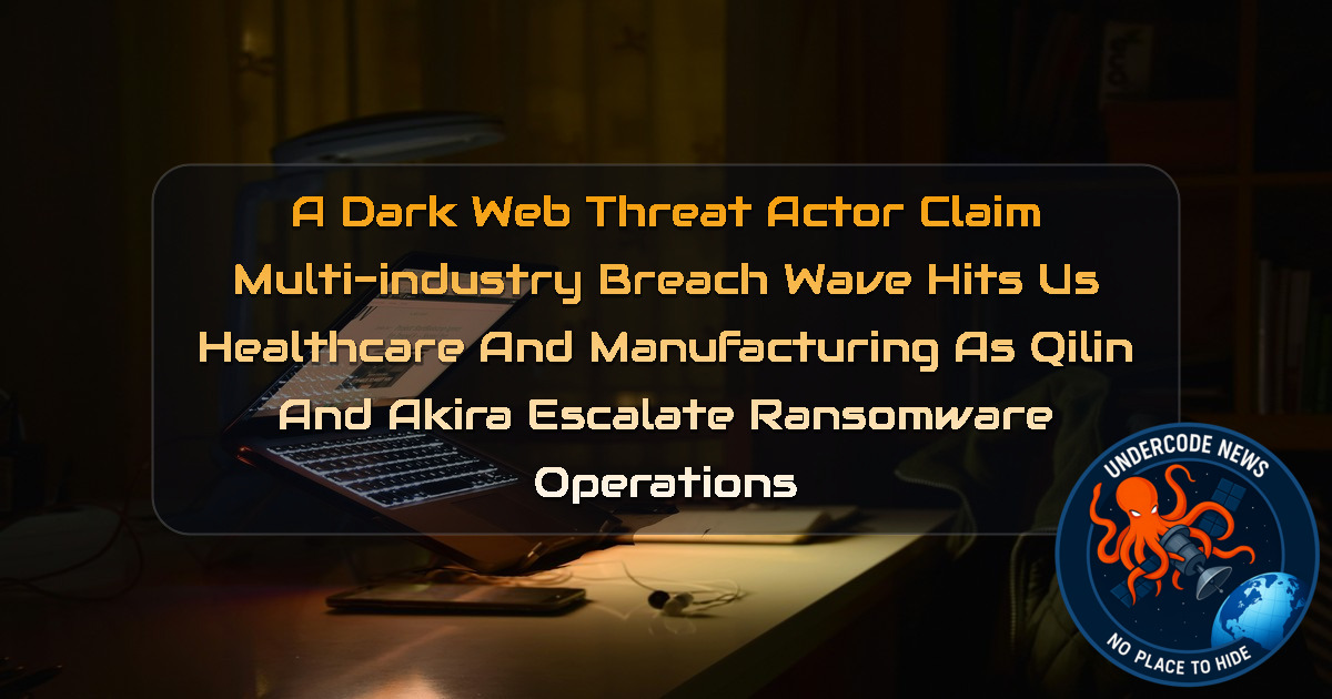 a DarkWeb threat actor Claim Multi-Industry Breach Wave Hits US Healthcare and Manufacturing as Qilin and Akira Escalate Ransomware Operations + Video
