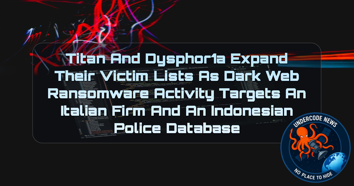 Titan and DYSPHOR1A Expand Their Victim Lists as Dark Web Ransomware Activity Targets an Italian Firm and an Indonesian Police Database + Video