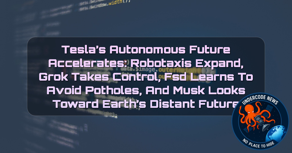 Tesla’s Autonomous Future Accelerates: Robotaxis Expand, Grok Takes Control, FSD Learns to Avoid Potholes, and Musk Looks Toward Earth’s Distant Future + Video