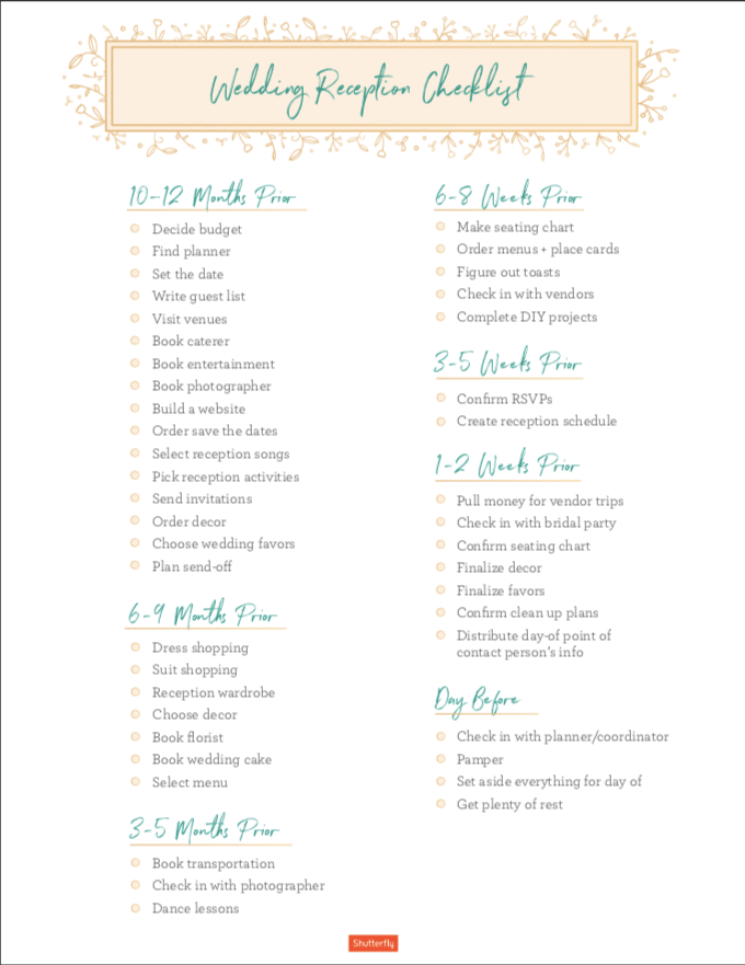 Wedding reception checklist