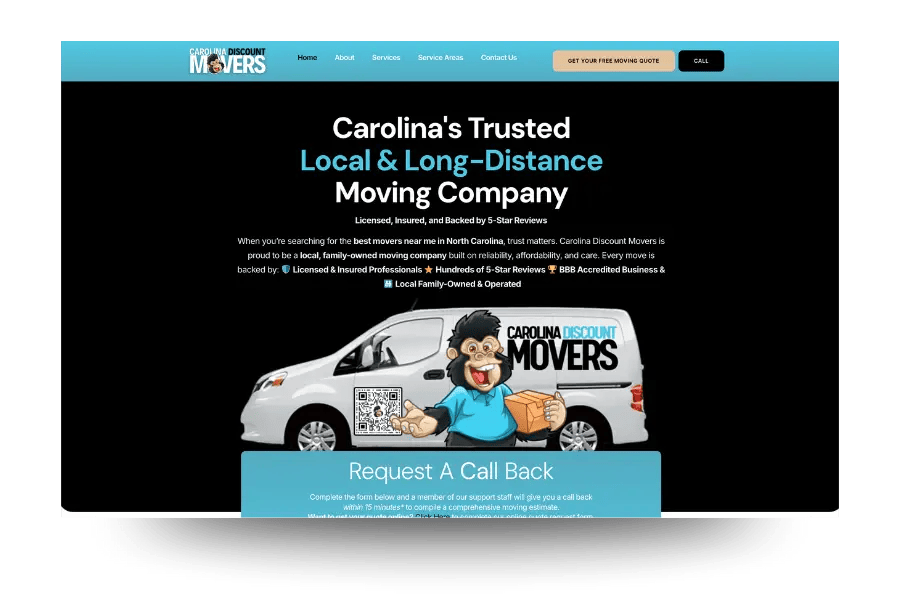 Carolina Discount Movers website built by Underdog Solutions