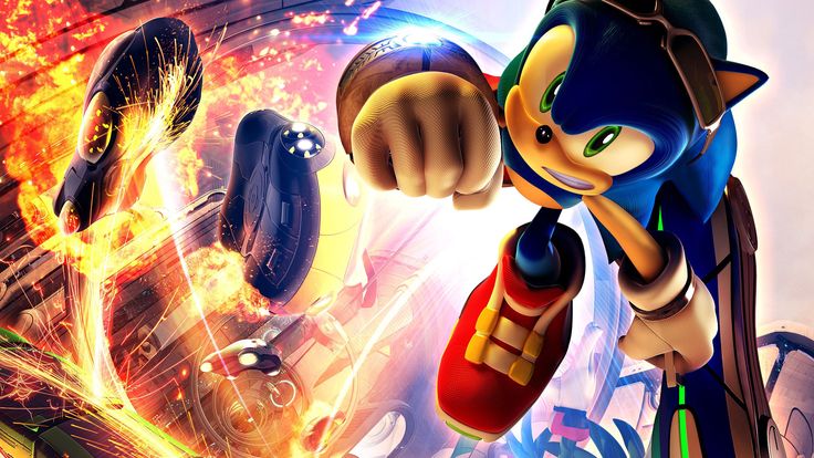 official art of Sonic the hedgehog utilising zero gravity mode from Sonic Riders Zero Gravity