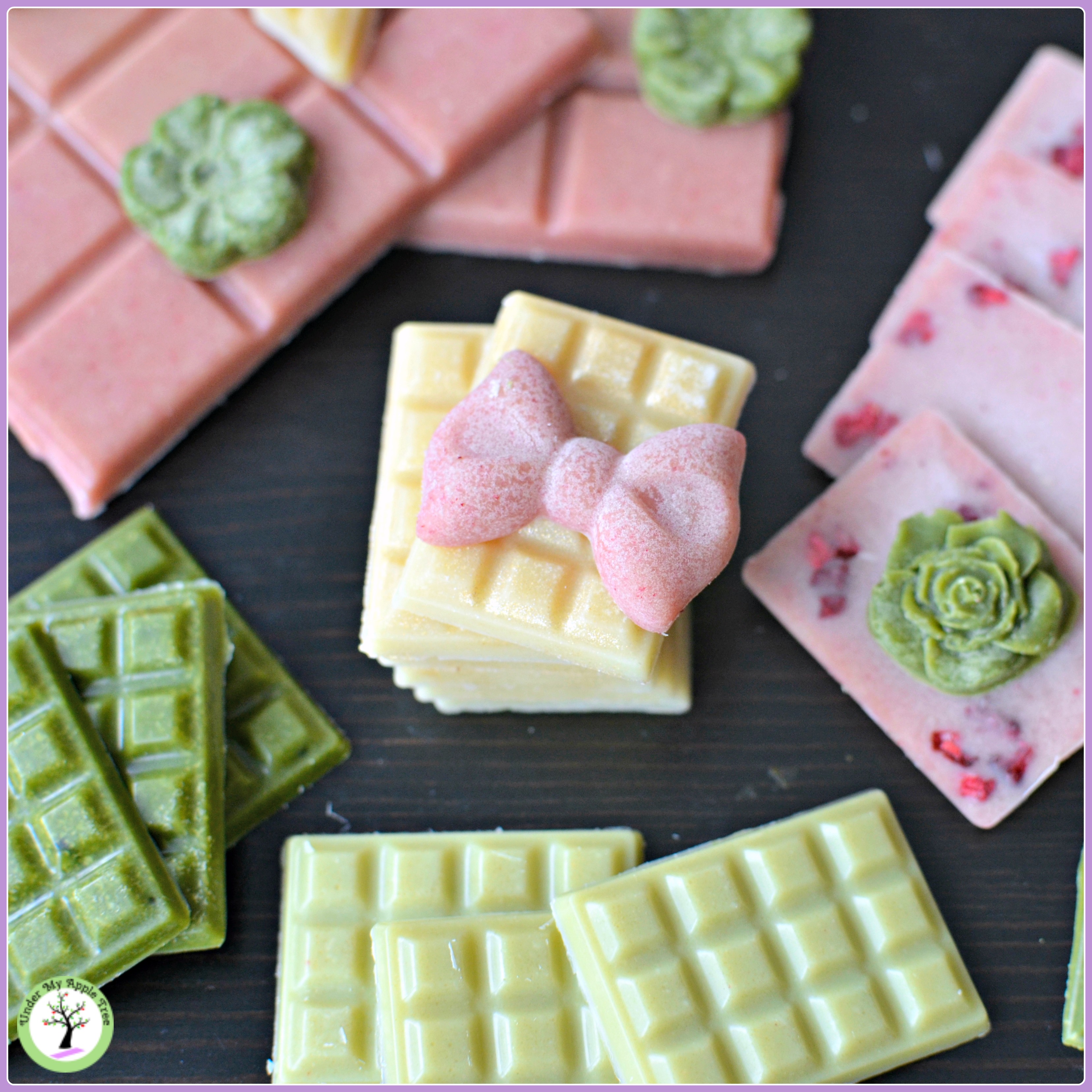 Chocolat maison vegan parfum fraise, matcha et framboise