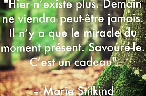 « Hier n’existe plus. Demain n’arrivera peut être jamais. Il n’y a que le miracle de l’instant du moment présent. Savoure-le. C’est un cadeau. »