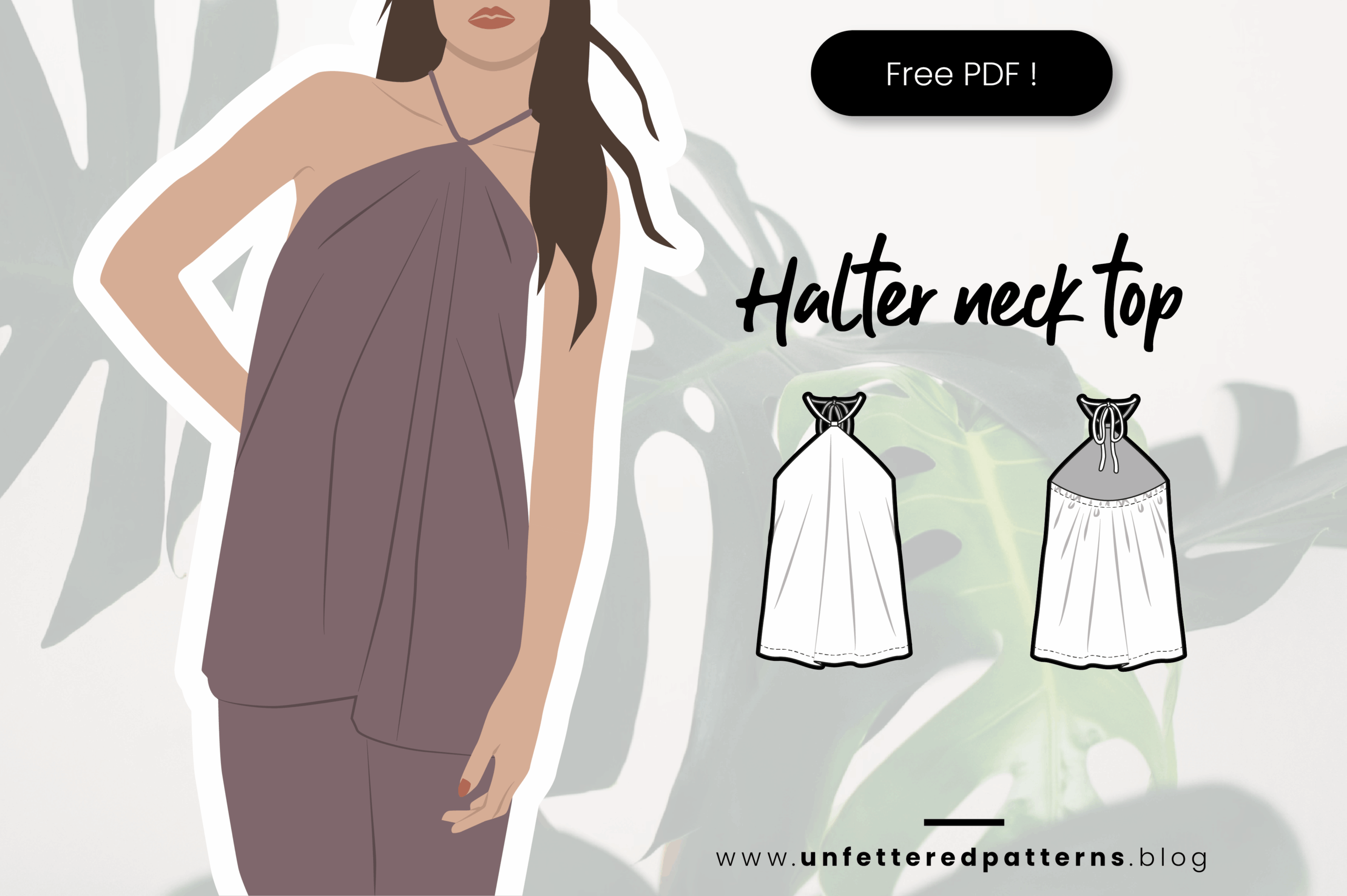 Halter neck top – Free sewing pattern download PDF #UP1061