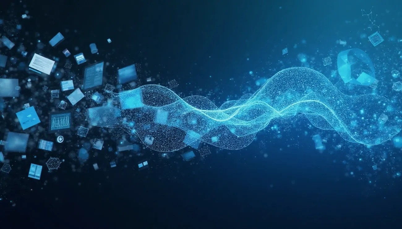 Abstract digital wave representing unstructured data powering enterprise AI success in 2025