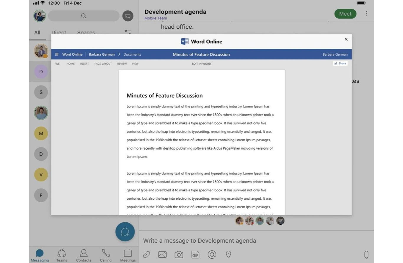 Review and edit OneDrive and SharePoint Online files from within a chat space