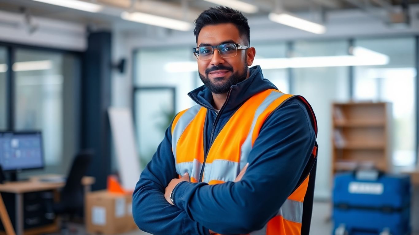 Técnico em segurança do trabalho com equipamentos de segurança.