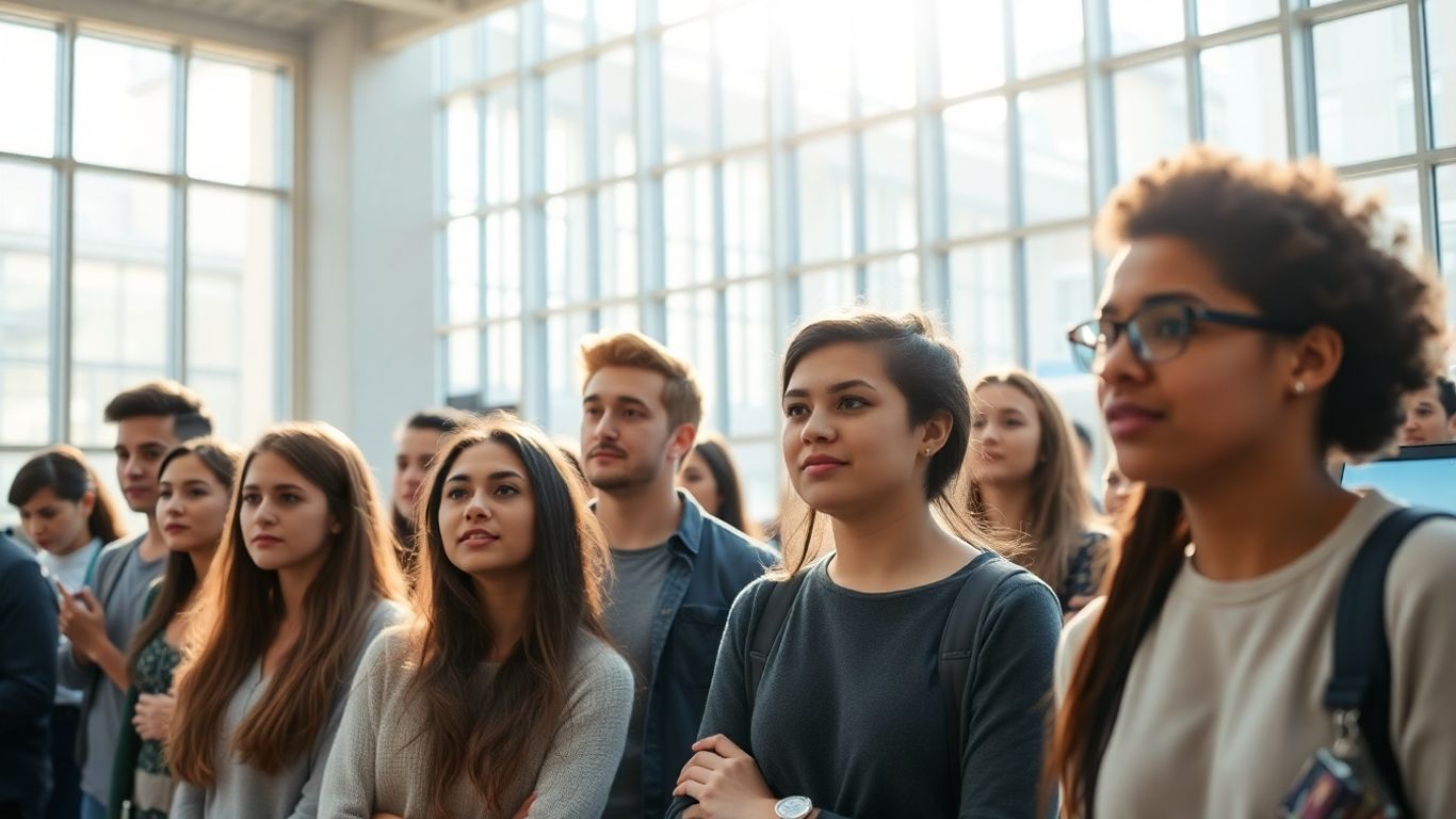 Estudantes em uma faculdade de tecnologia moderna.