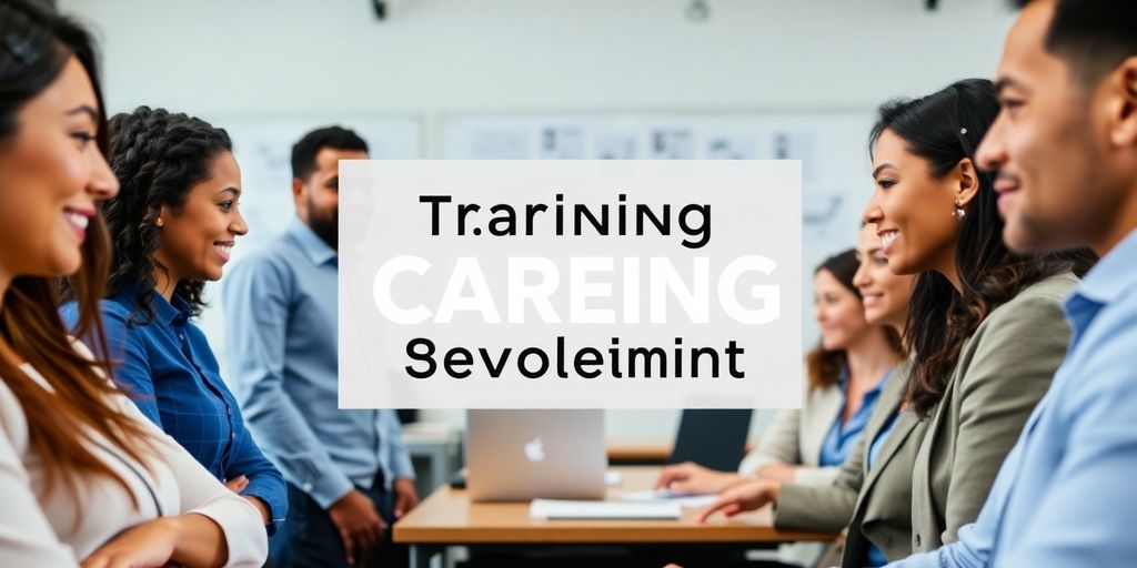 Profissionais diversos em treinamento e desenvolvimento.