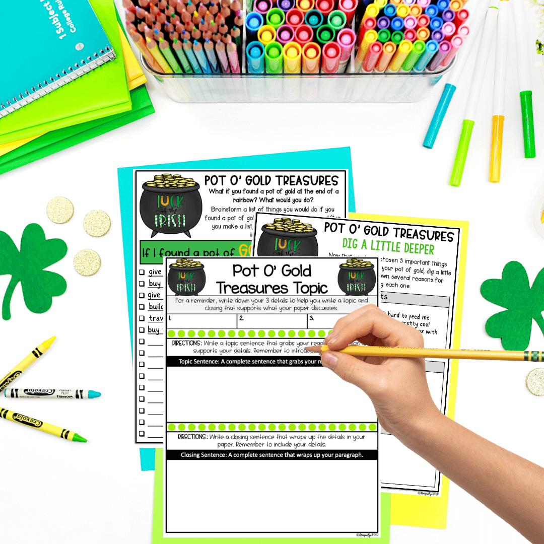 St Patrick's writing organizer to build a topic and closing sentence
