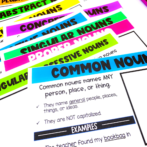 parts of speech skill cards for nouns