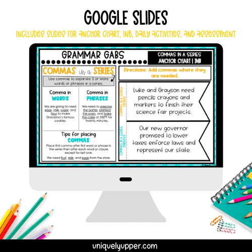 This image is showing an example of commas in a series digital slide.