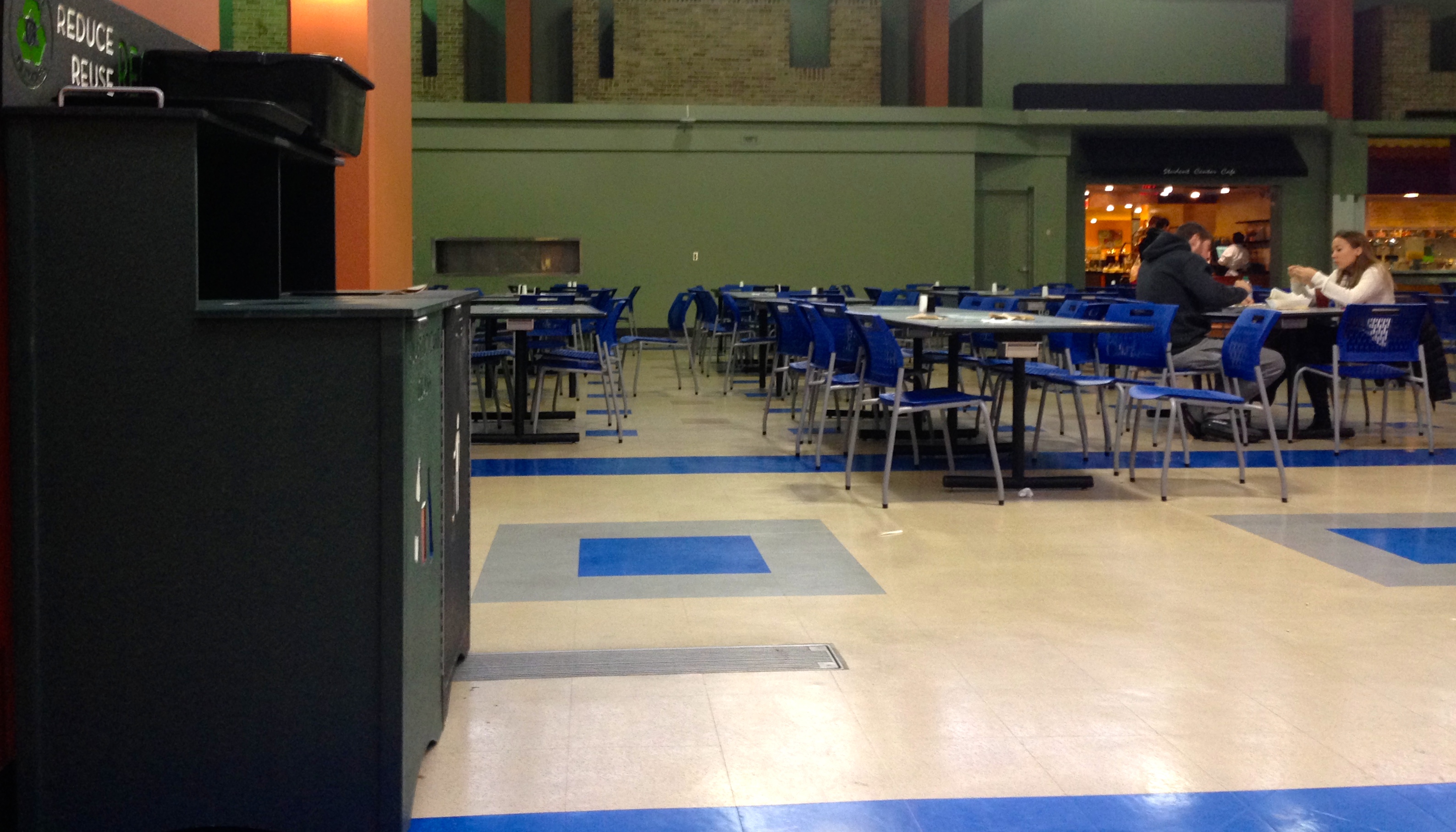 The west side of the Cafeteria located in the student center on campus.
