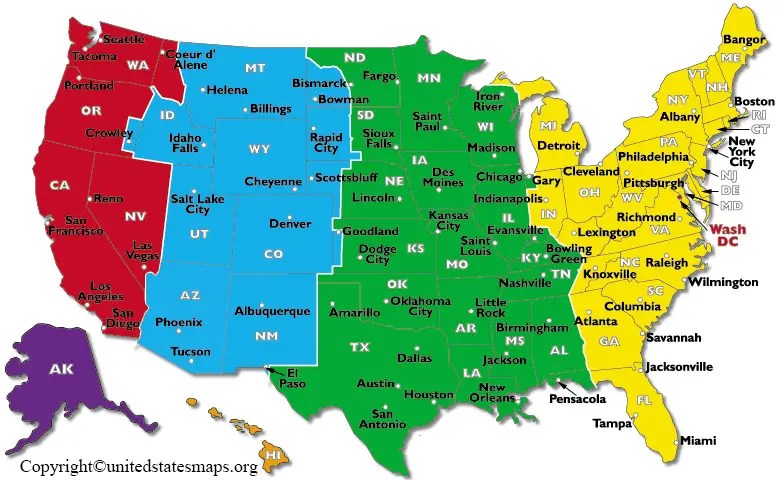 printable us time zone map with states cities in pdf