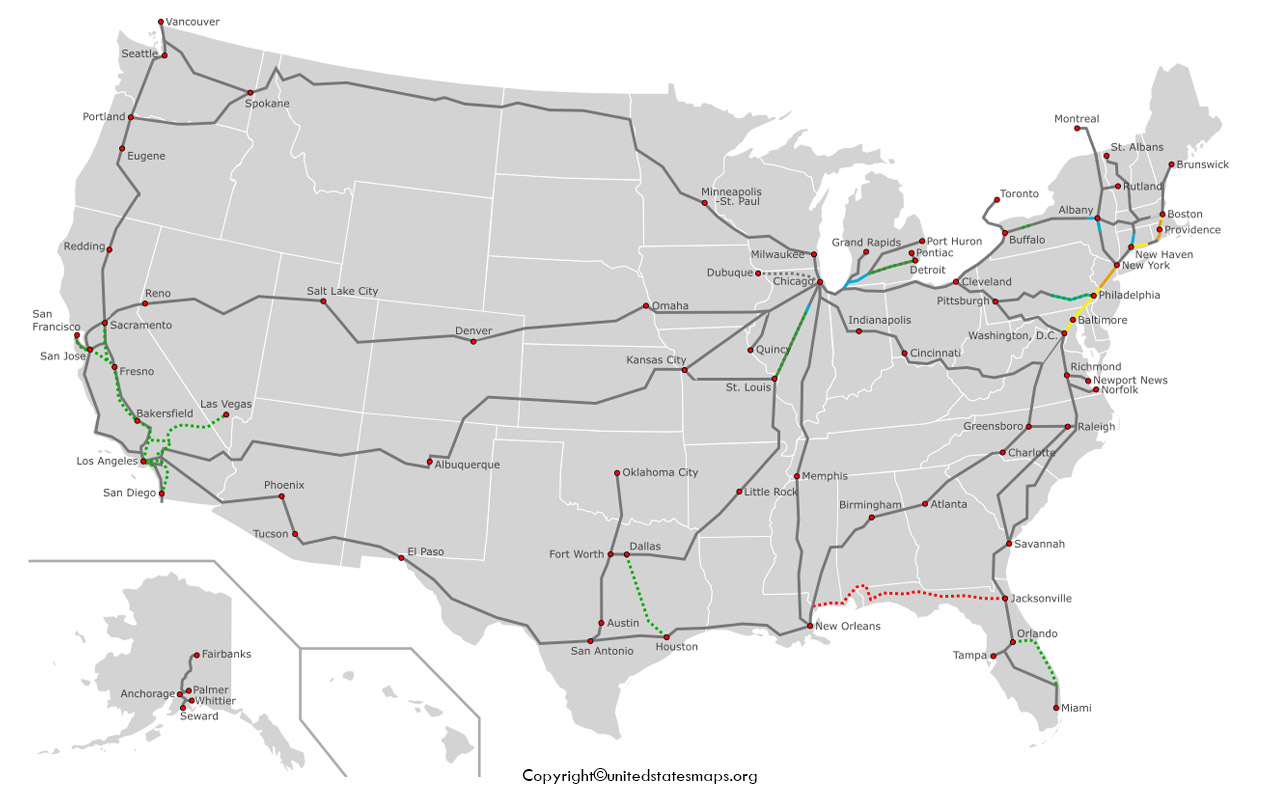 US Railroad Map 2026 Printable PDF With Cities States Usa Railroad Map 