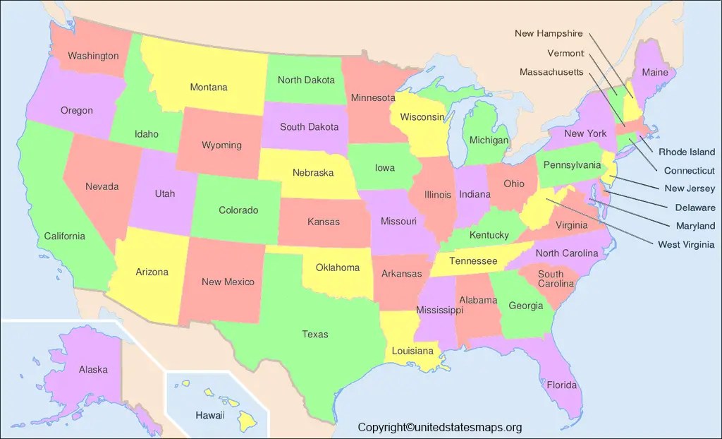 US Map Labeled With States Cities In PDF Labeled Map Of US 