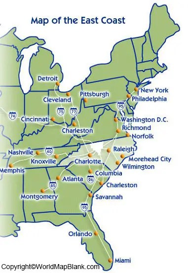 US East Coast Map East Coast Map Of United States US East Coast Map 
