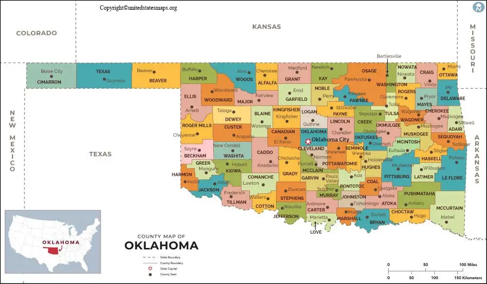 Labeled Oklahoma Map With Capital And Cities In Pdf.