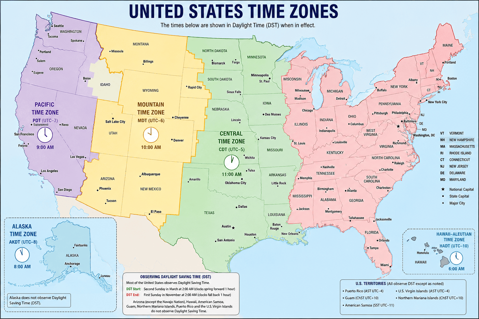 US Time Zone Map 2026 All States Cities DST US Time Zone Map 