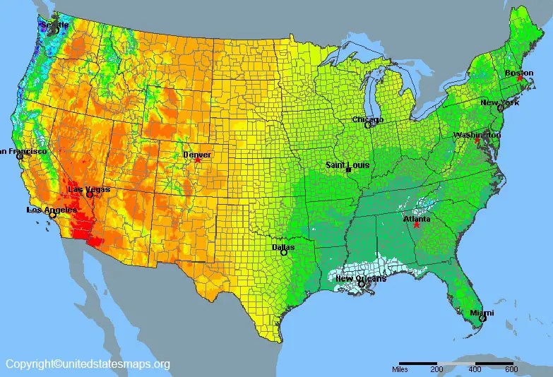 US Rainfall Map Annual Of USA Printable Maps.
