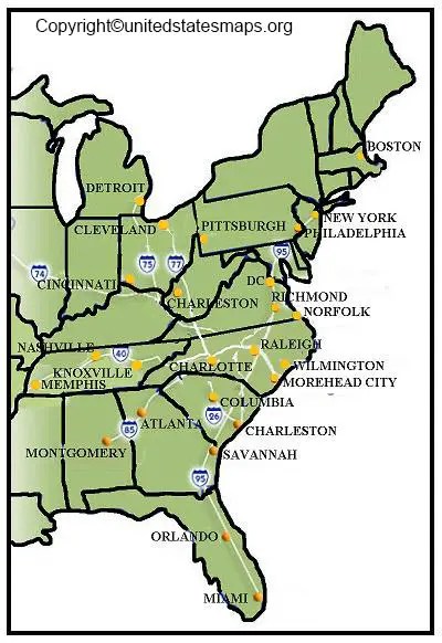 Eastern US Map Of USA With Cities Maps.