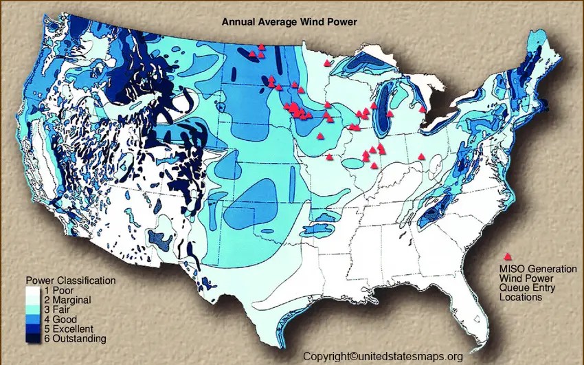 US Wind Map Printable Of United States.
