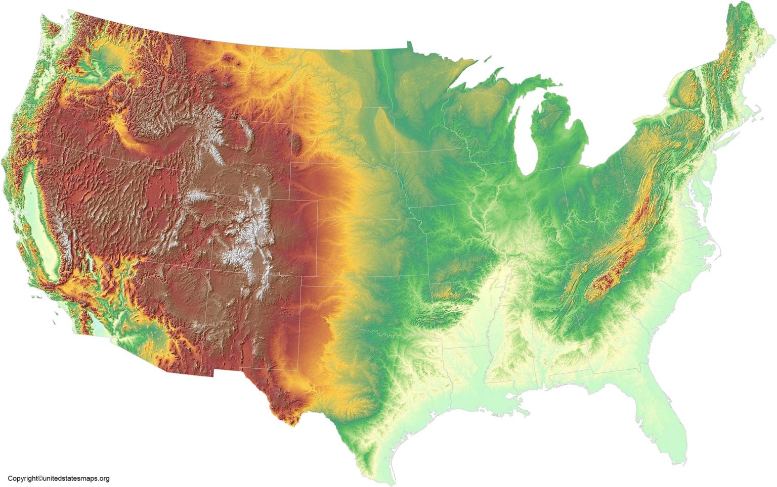 US Elevation Map Elevation Map Of USA With Key Elevation Map Us 1536x964 