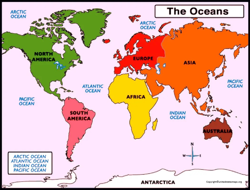 Worlds Oceans On A Map Labeled World Map With Oceans 