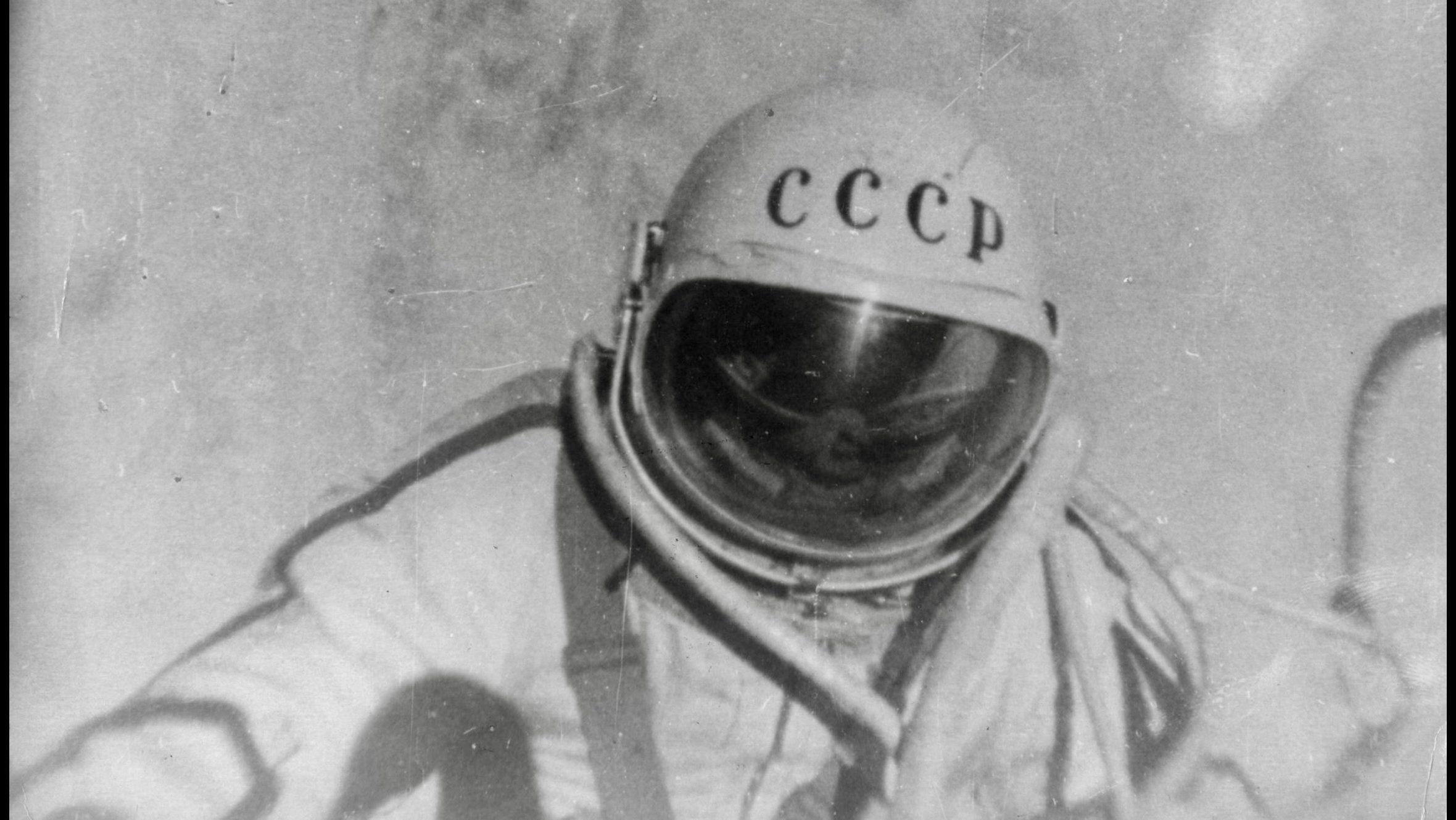Soviet cosmonaut Alexei Leonov during the first spacewalk in history in 1965 outside the Voskhod 2 spacecraft