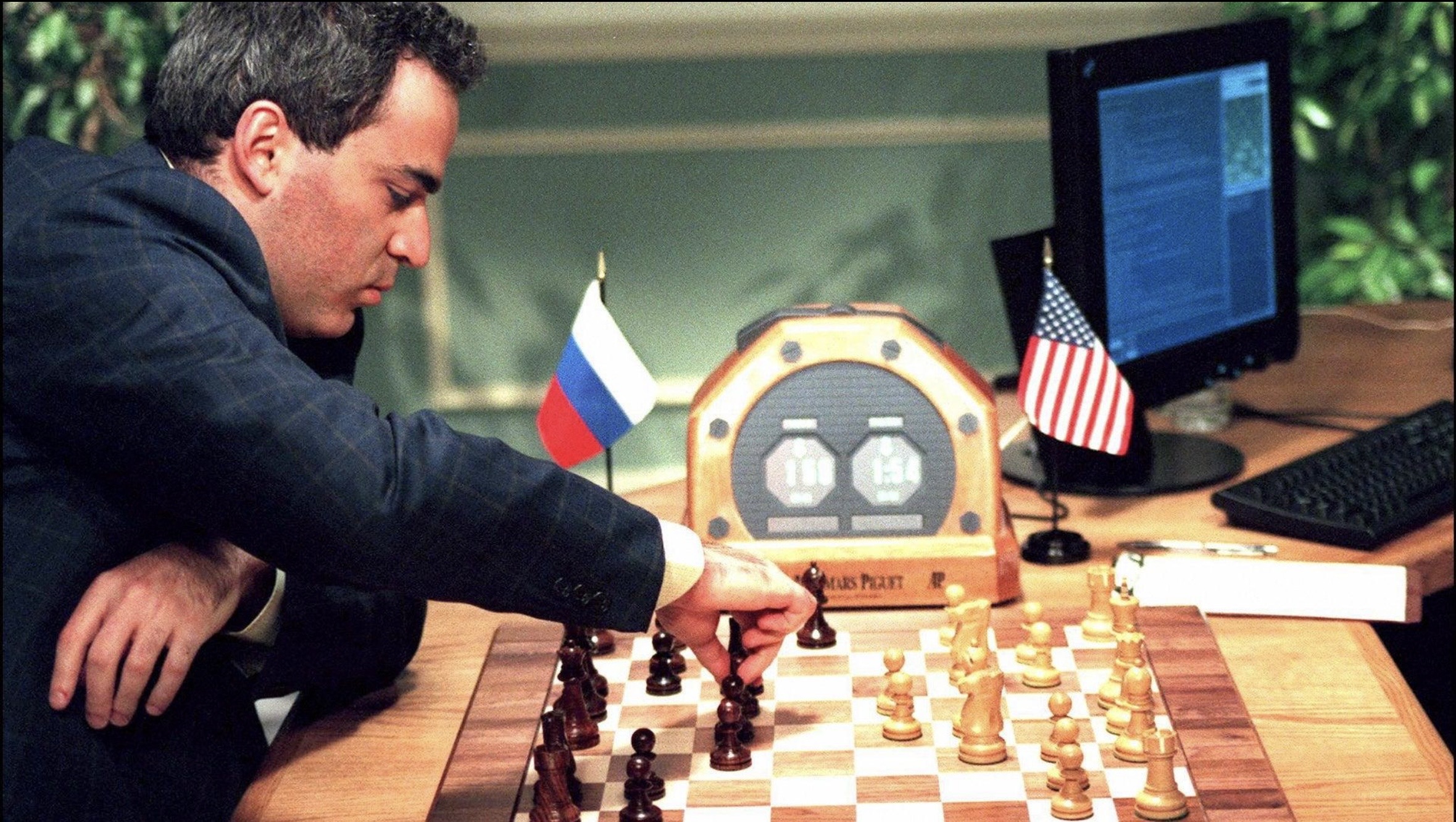 Garry Kasparov playing a chess match against IBM’s Deep Blue supercomputer during the historic 1997 competition.