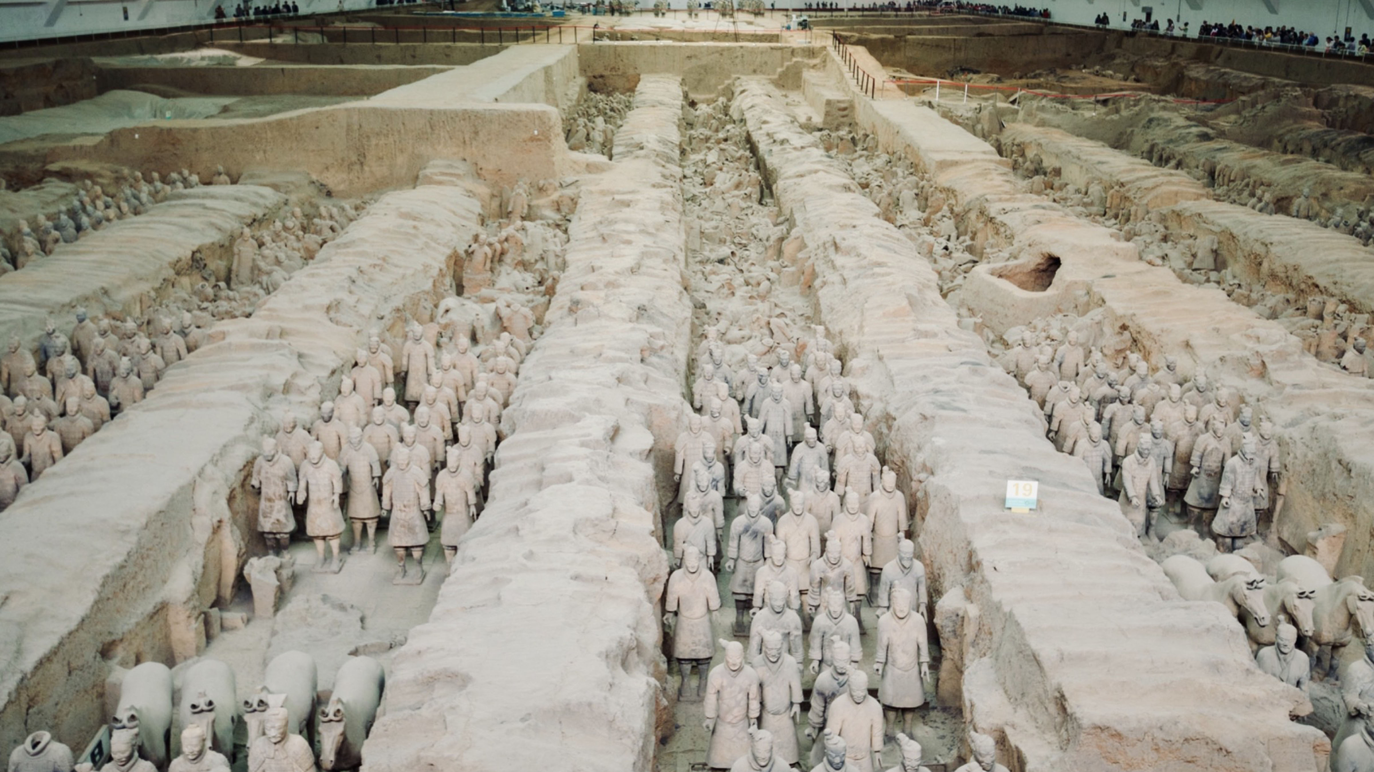 Thousands of Terracotta Warriors stand in excavation trenches at the archaeological site near Xi’an, China, where the Terracotta Army was discovered in 1974.