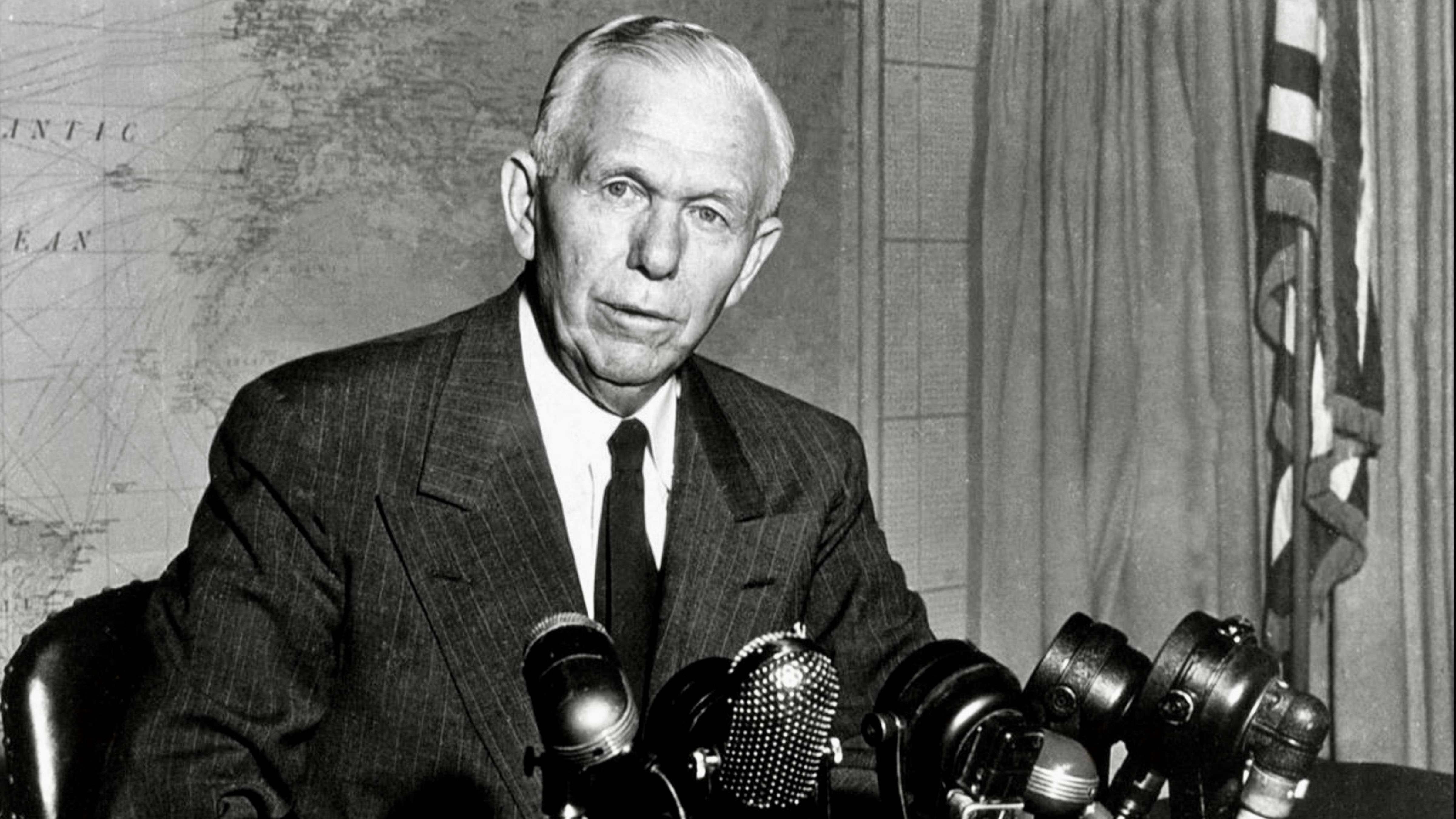 U.S. Secretary of State George C. Marshall speaking during the period when he proposed the Marshall Plan in 1947.