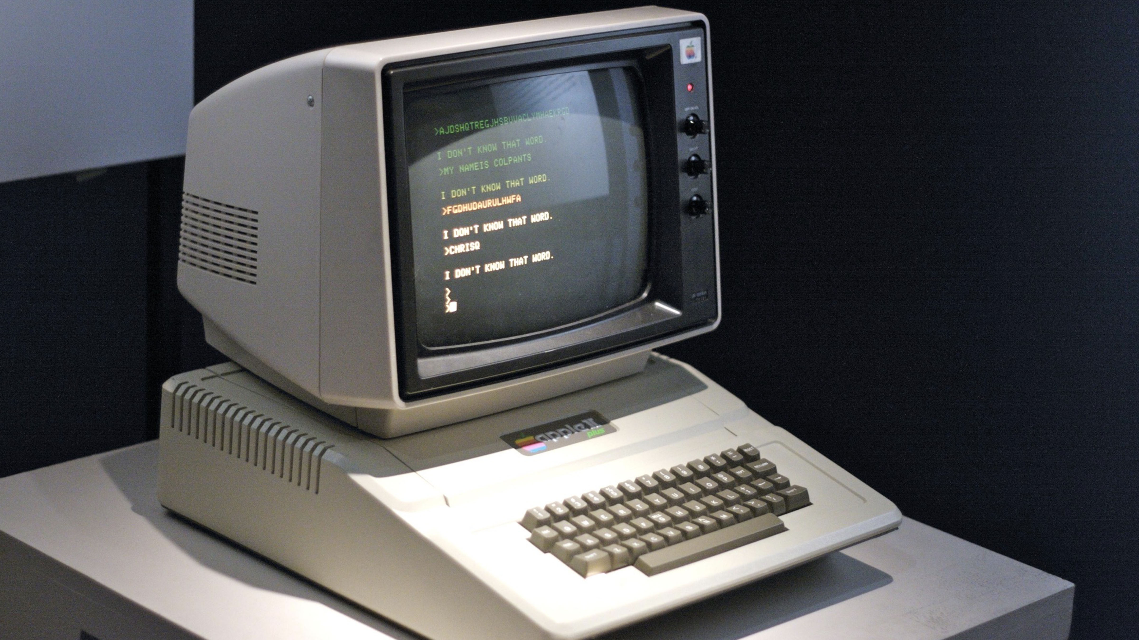 Apple II personal computer with integrated keyboard and monitor, one of the first successful mass-market personal computers.