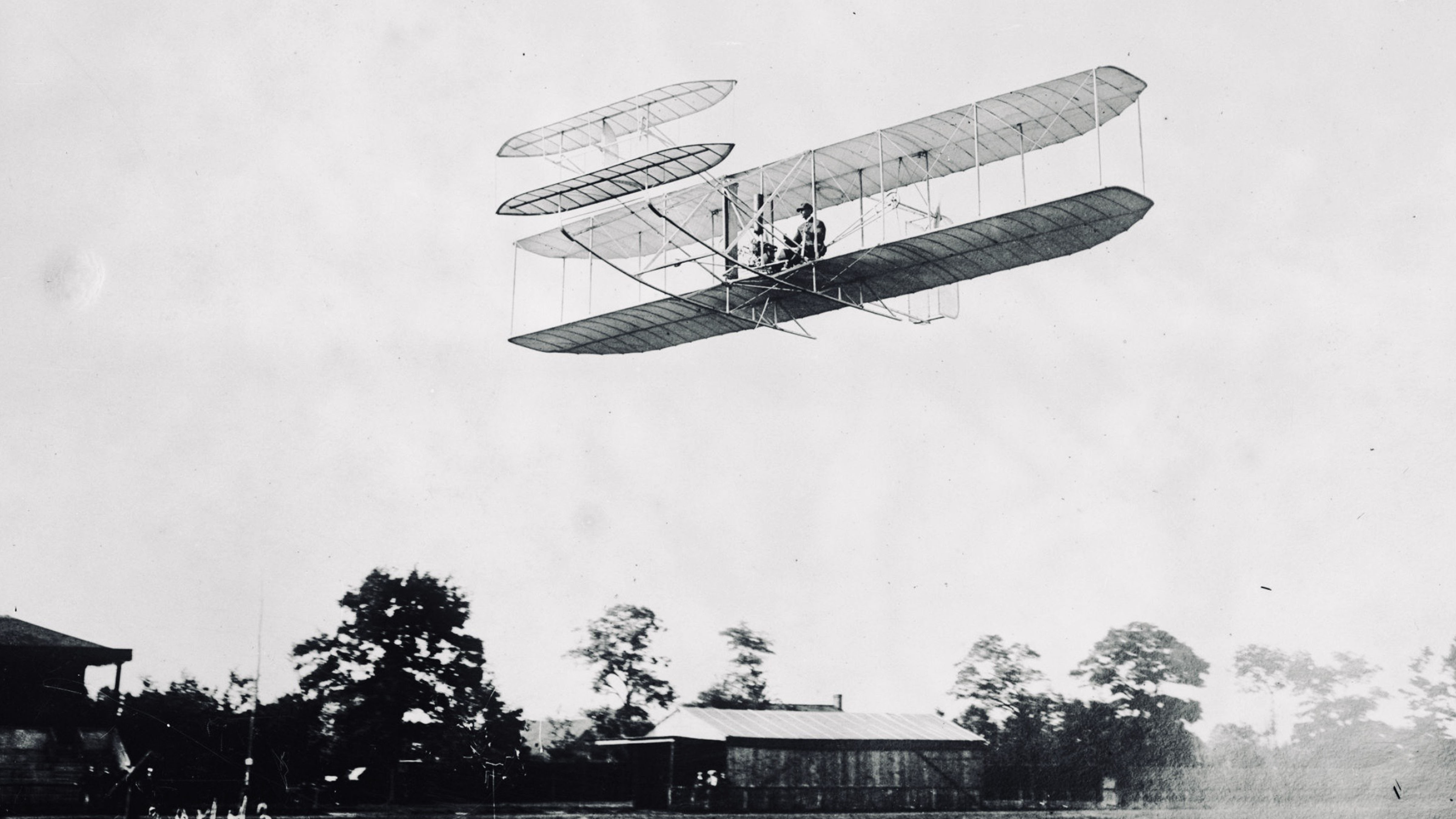 Wilbur Wright flying a Wright aircraft during his 1908 aviation demonstrations in France