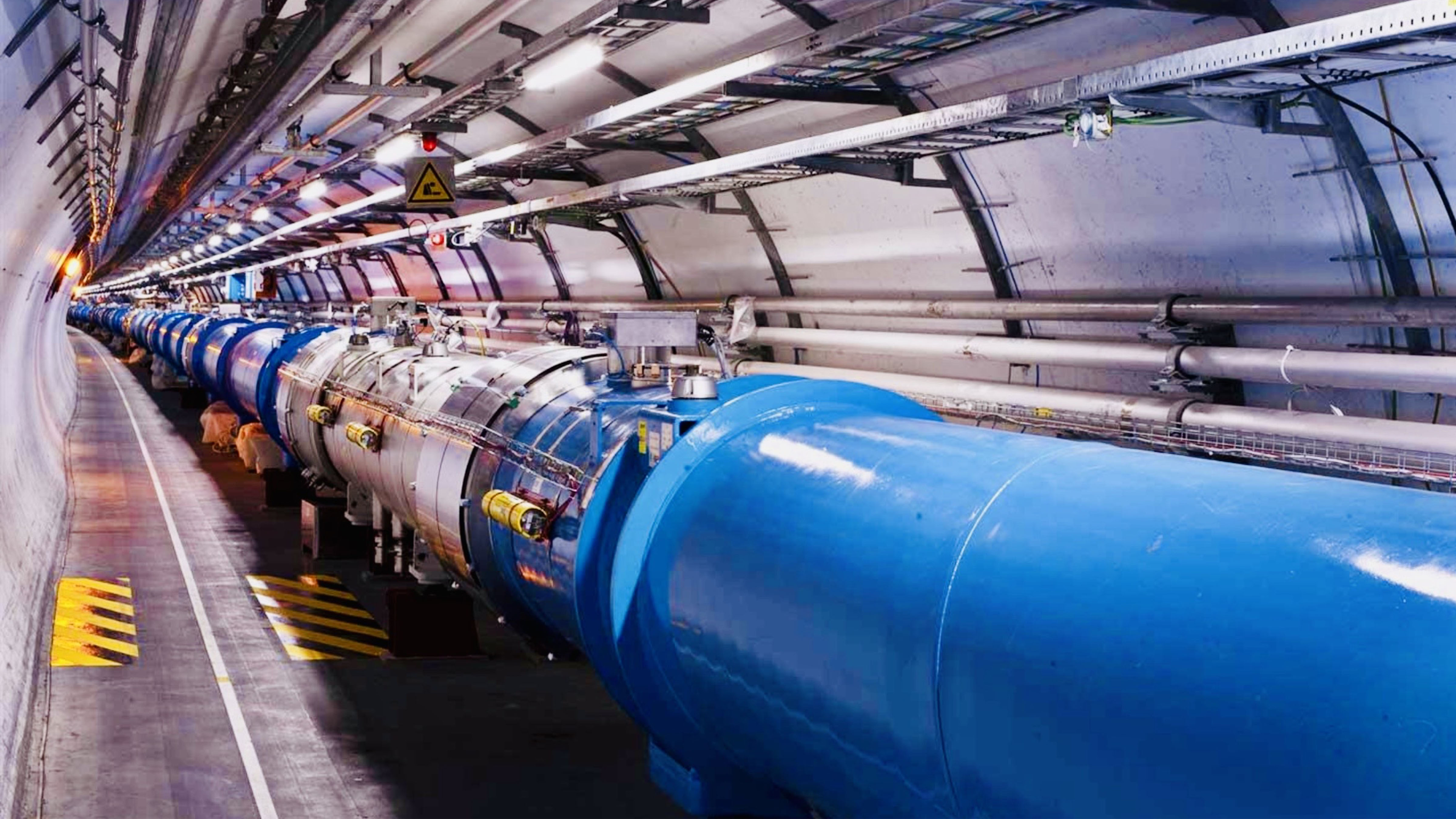Large Hadron Collider tunnel at CERN, where the first proton beam circulated around the 27-kilometre accelerator in September 2008.